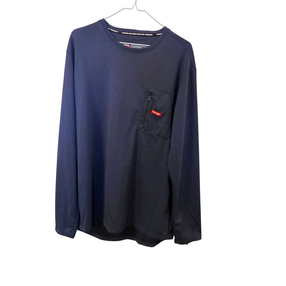 Wrangler Mens Navy Blue Waffle Knit Performance Long Sleeve Shirt Zipper Pocket